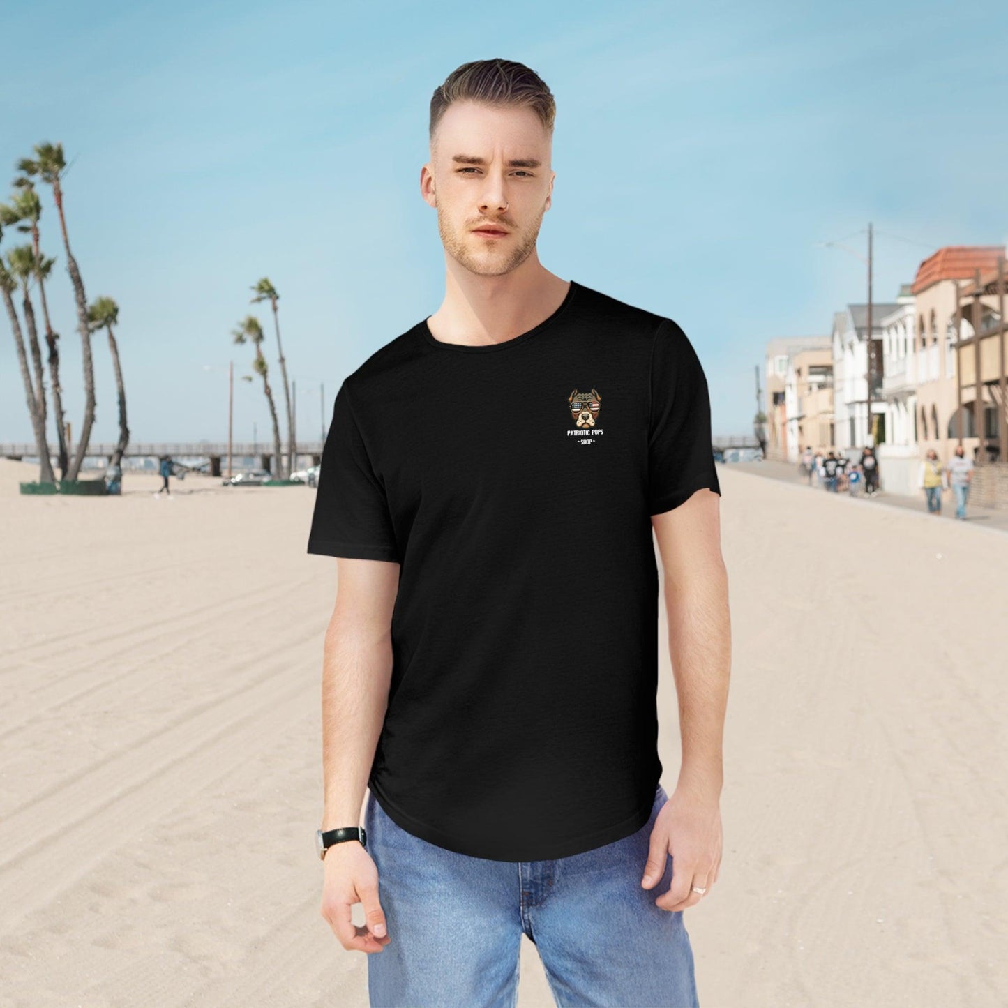 Pitbull Patriotic Pup Curved T- Shirt