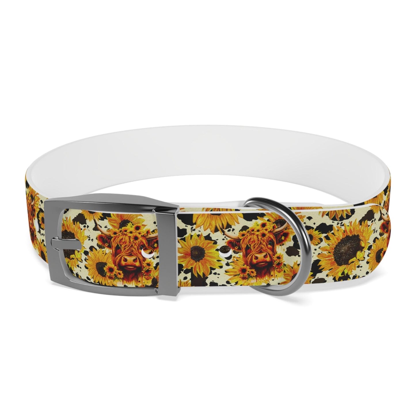 Sunshine Moo: Fluffy Cow and Sunflower Dog Collar