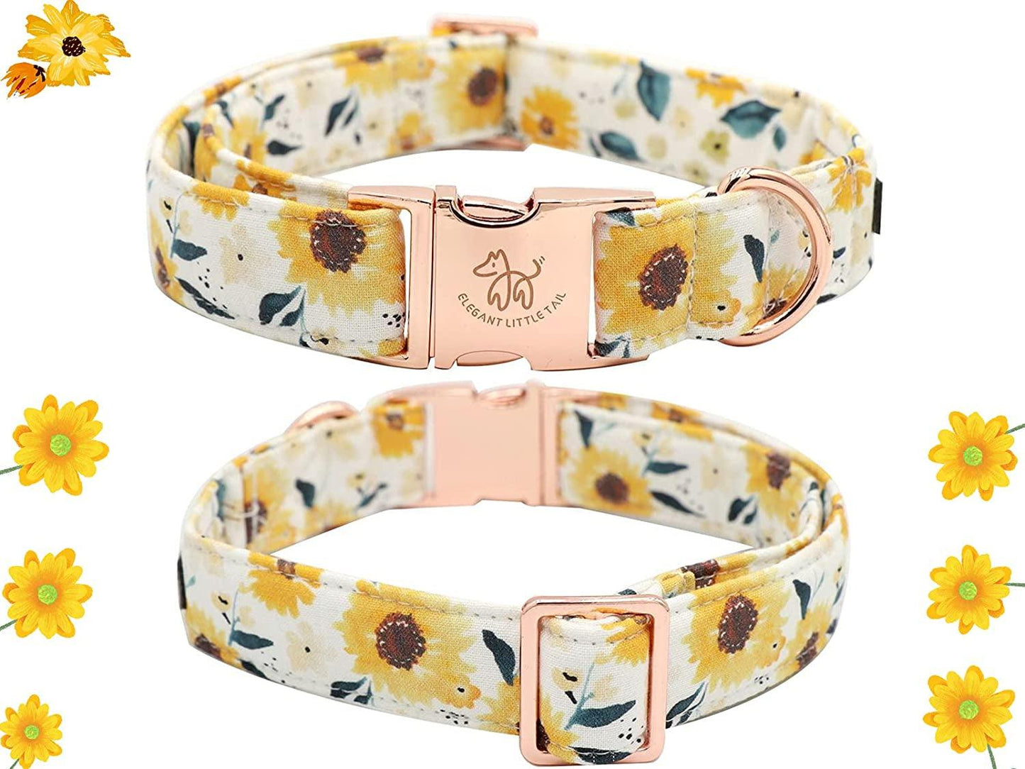 Sunflower Girl Dog Collar for Female Dogs, Pet Collar Adjustable Dog Collars with Flower Gift for Medium Dogs