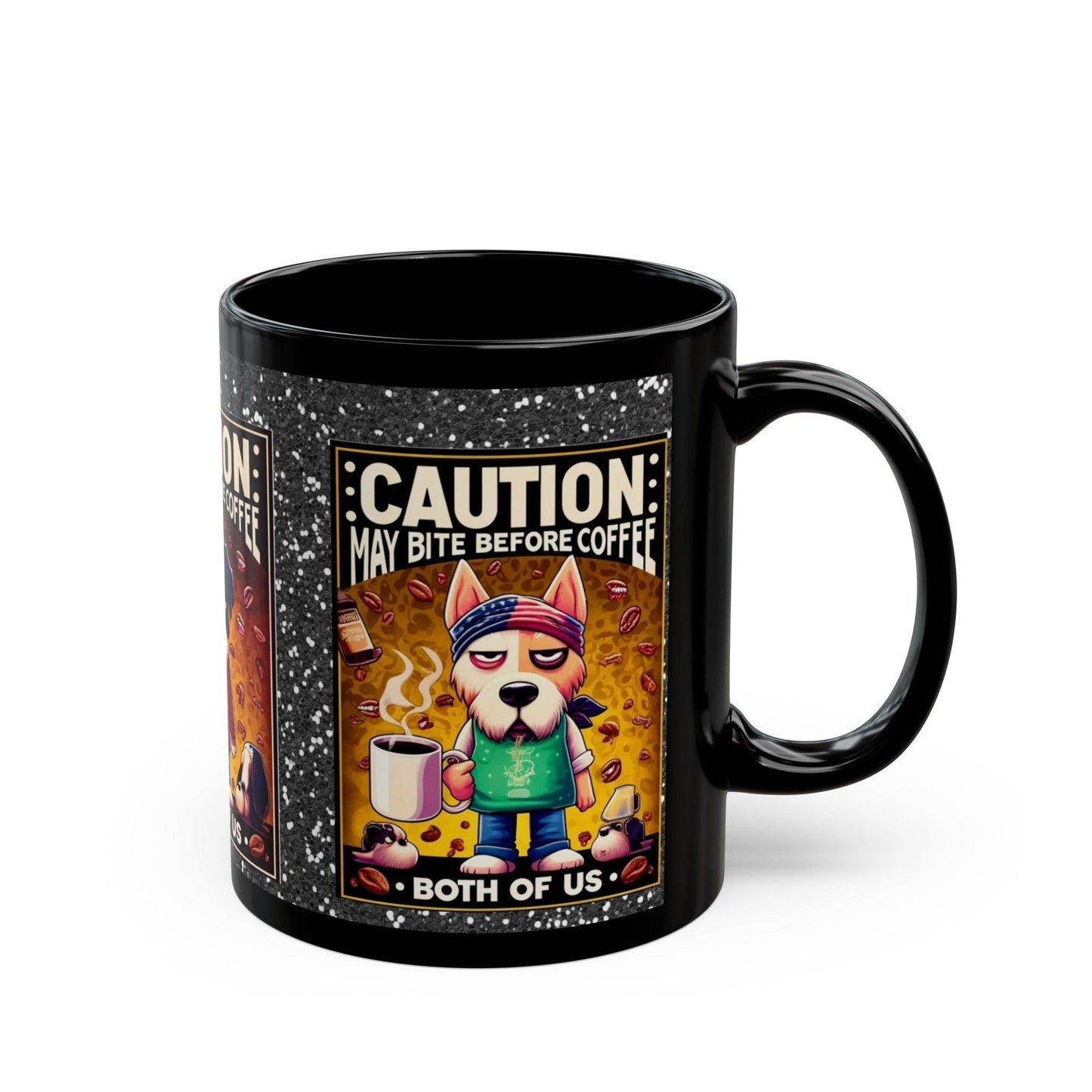 Caution: May Bite Before Coffee Black Mug ☕🐾 (11oz, 15oz)