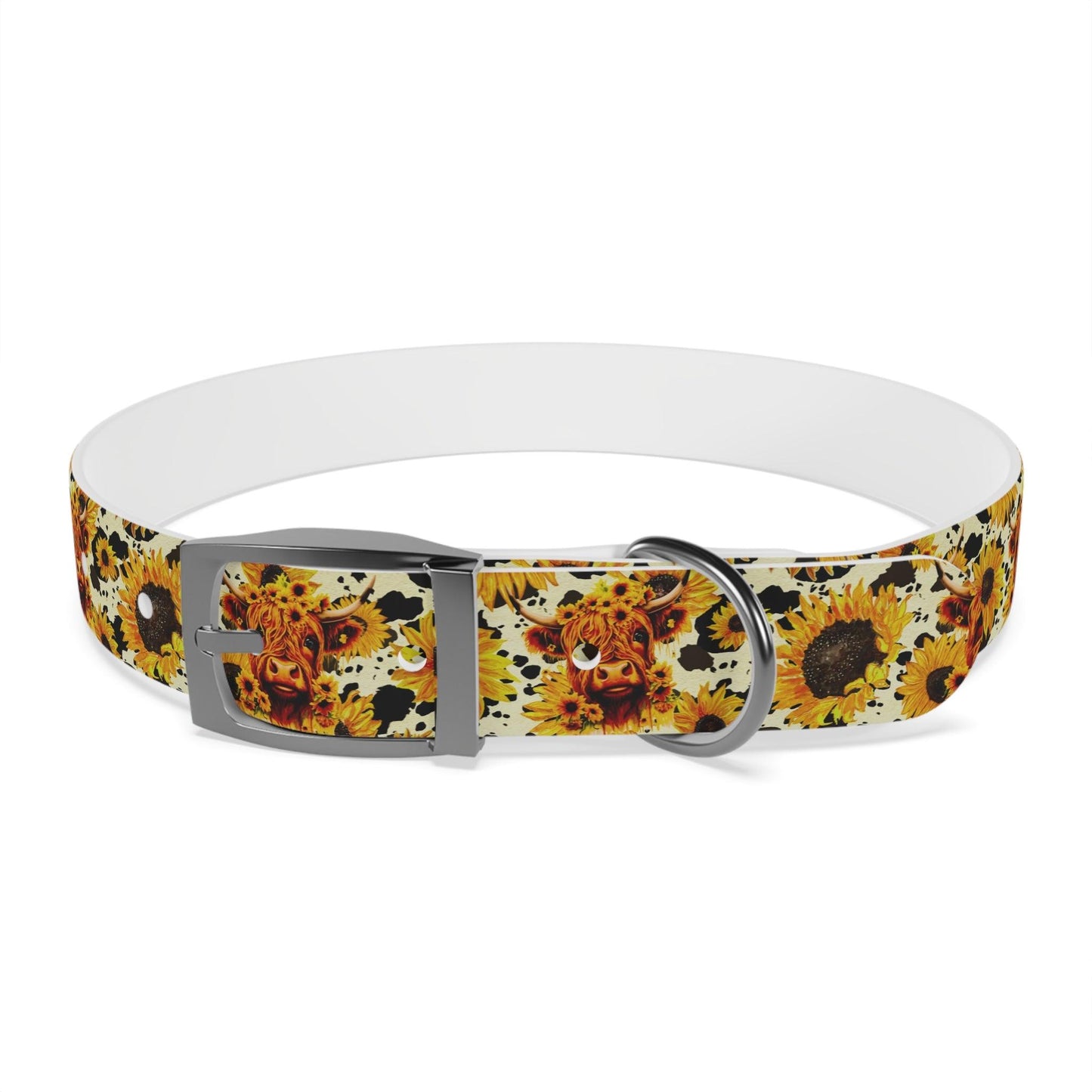 Sunshine Moo: Fluffy Cow and Sunflower Dog Collar