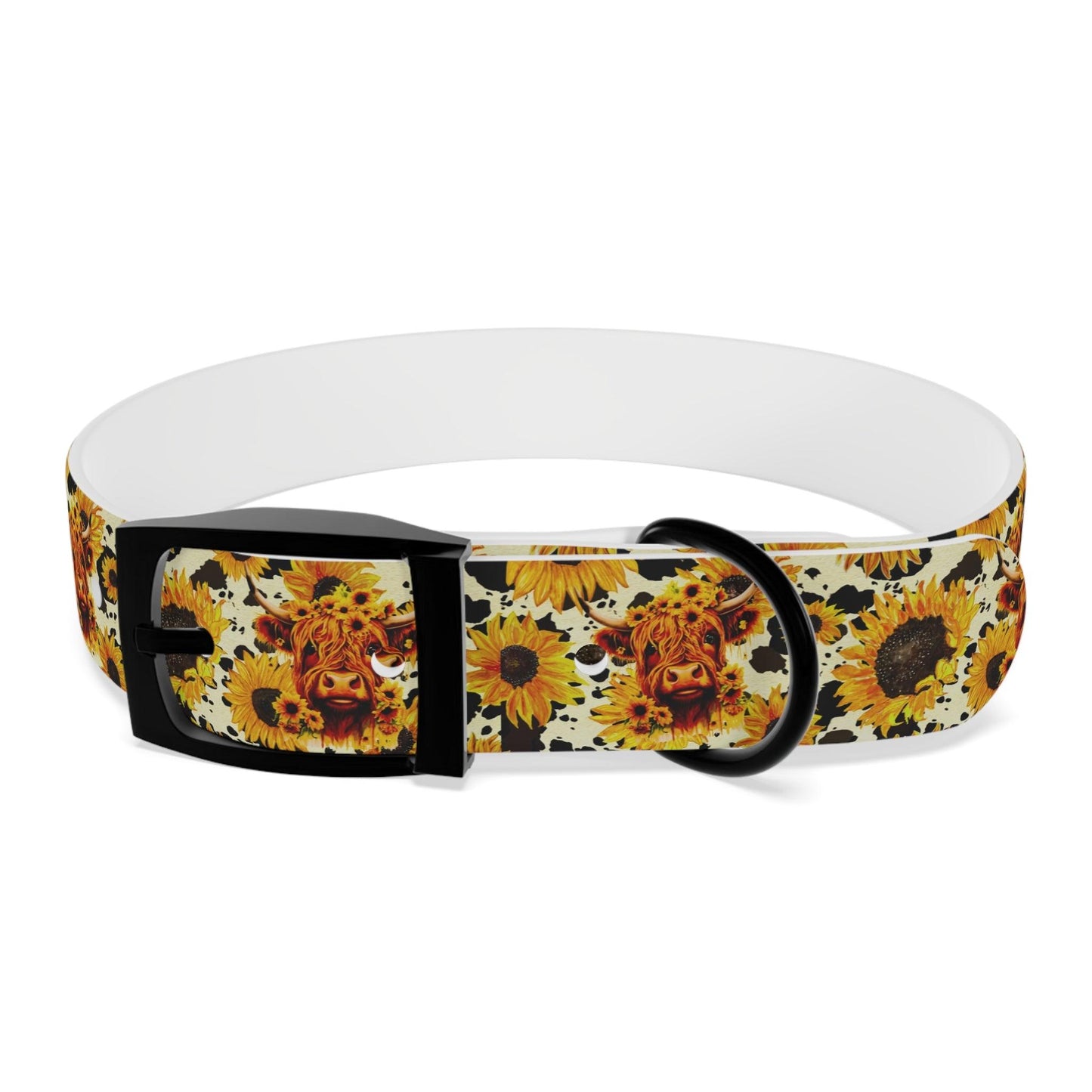 Sunshine Moo: Fluffy Cow and Sunflower Dog Collar