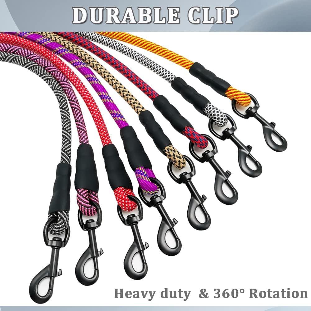 Heavy Duty Rope Dog Leash, 3/4/5/6/7/8/10/12/15 FT Nylon Pet Training Leash, Soft Padded Handle Thick Lead Leash for Large Medium Dogs (1/2" 6', Purple)